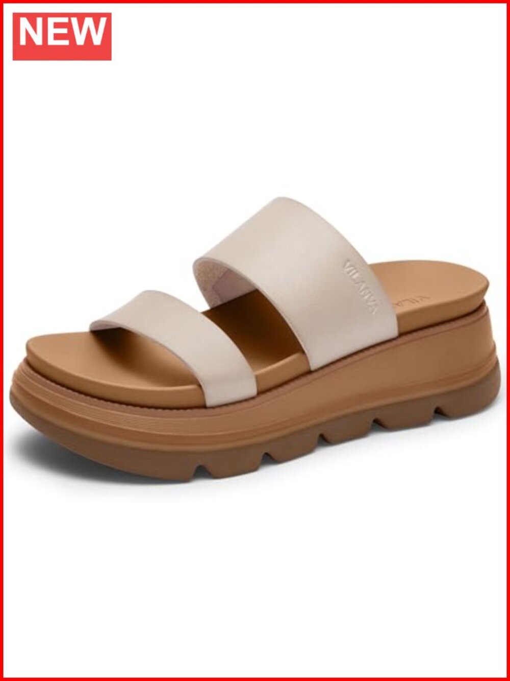 Platform Slide Sandals 2 Inch Chunky Double Strap Slip-On Cushioned